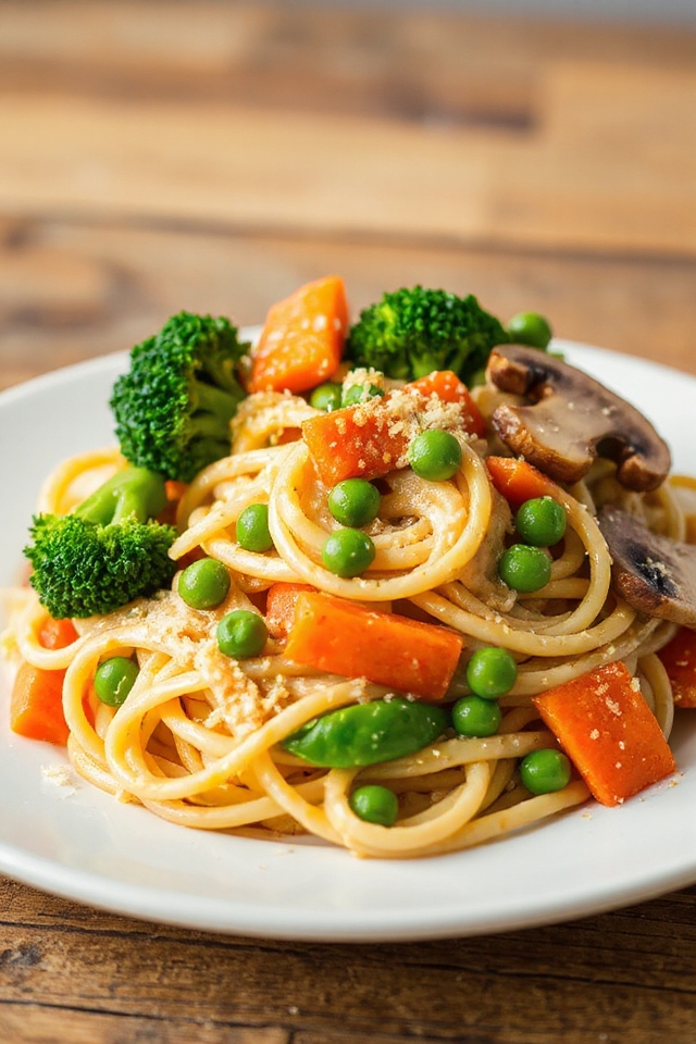 creamy vegan pasta primavera